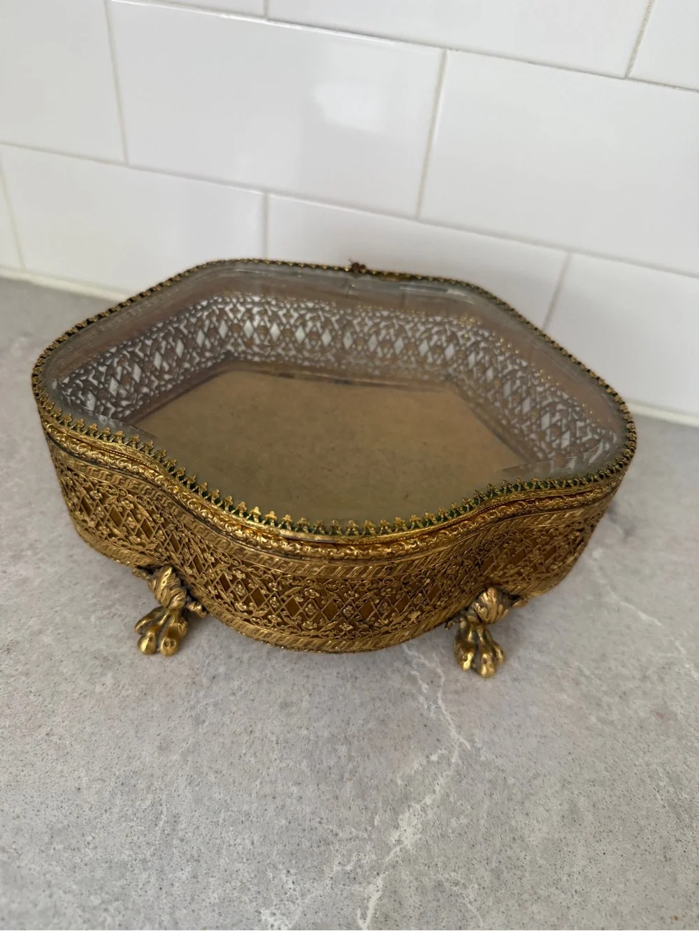 Ornate 24kt Gold plated vintage Hollywood Regency ormolu jewelry casket